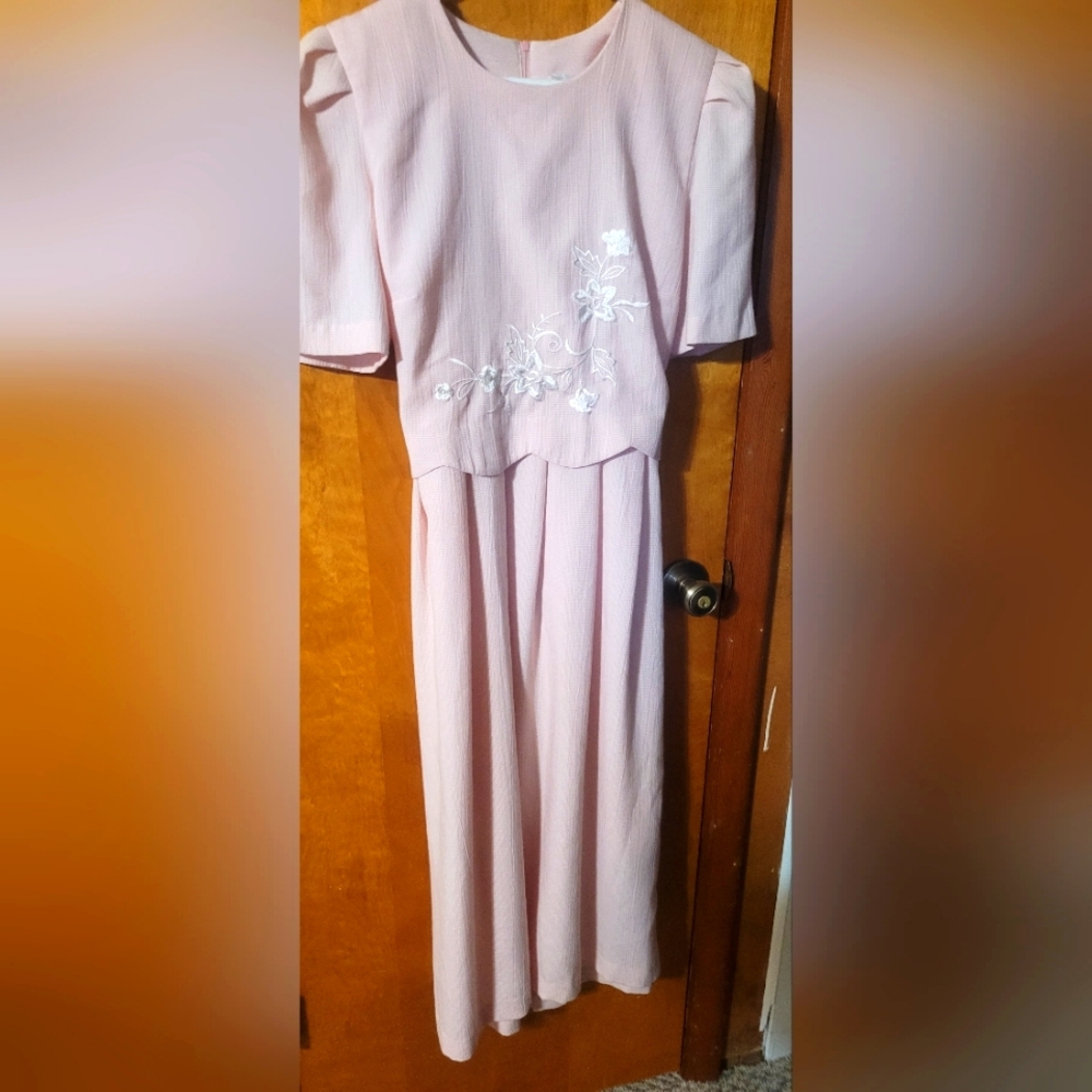 Excellent v i n t a g e pink tie back dress 10 womens 70s 80s
